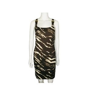 Michael Kors Zebra Print Sheath Dress Gold Buckle Detail Size M